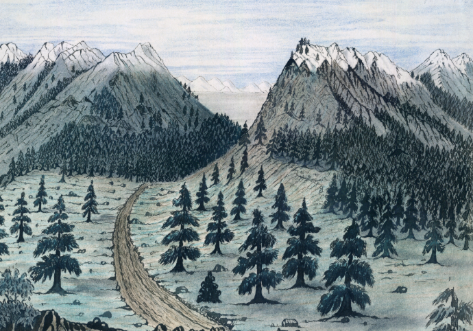 Painting of Cache la Poudre and Rocky Mountains